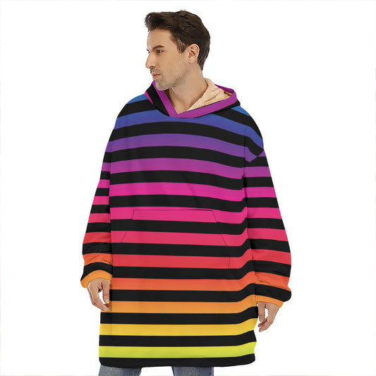 Rainbow Striped Pattern Print Hoodie Blanket