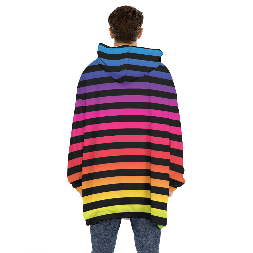 Rainbow Striped Pattern Print Hoodie Blanket