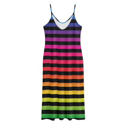 Rainbow Striped Pattern Print Jersey Midi Cami Dress