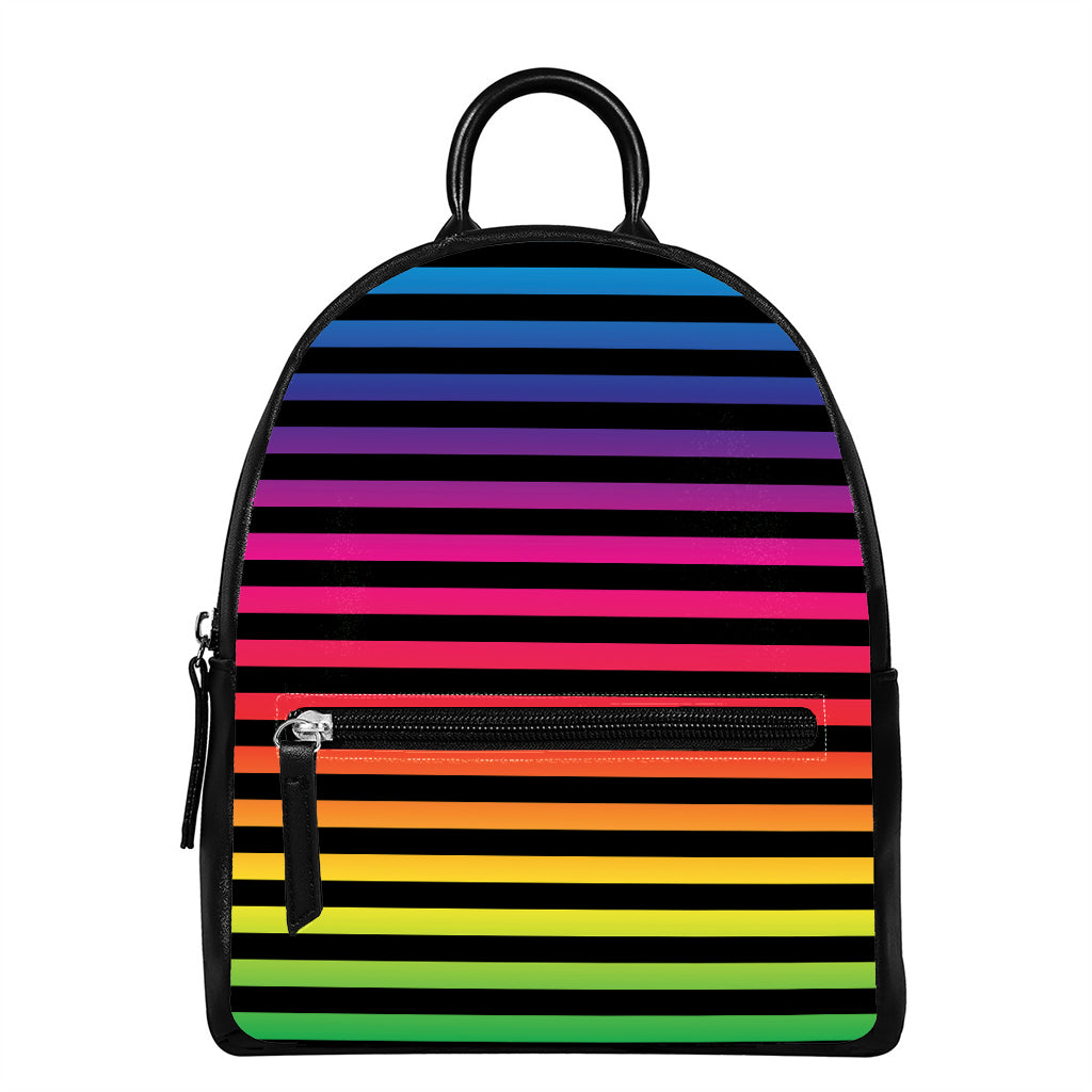 Rainbow Striped Pattern Print Leather Backpack