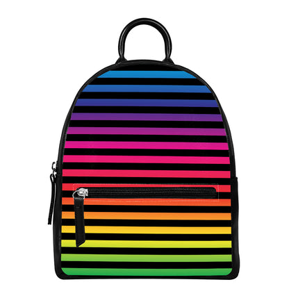 Rainbow Striped Pattern Print Leather Backpack
