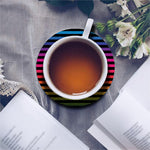 Rainbow Striped Pattern Print Leather Coaster Set