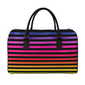 Rainbow Striped Pattern Print Leather Duffel Bag