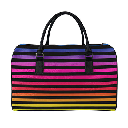 Rainbow Striped Pattern Print Leather Duffle Bag
