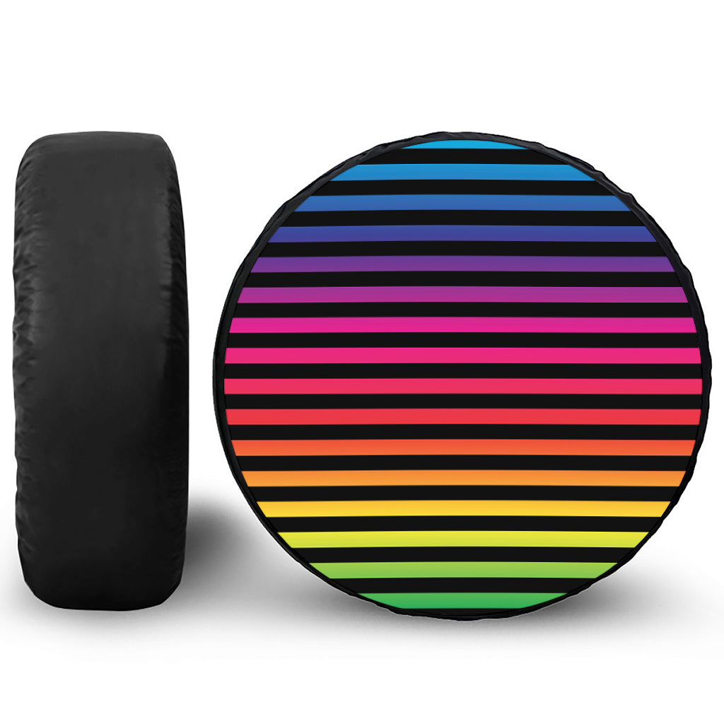 Rainbow Striped Pattern Print Leather Spare Tire Cover