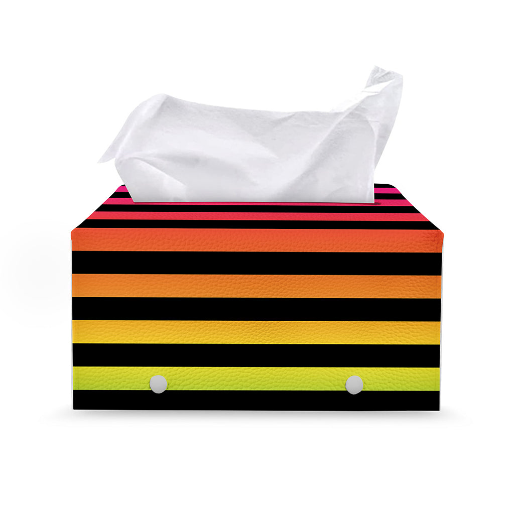 Rainbow Striped Pattern Print Leather Tissue Box Cover