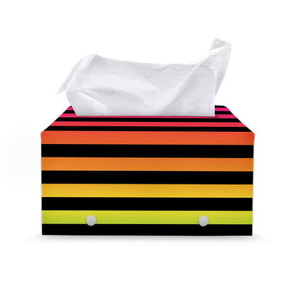 Rainbow Striped Pattern Print Leather Tissue Box Cover