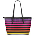 Rainbow Striped Pattern Print Leather Tote Bag With Zipper