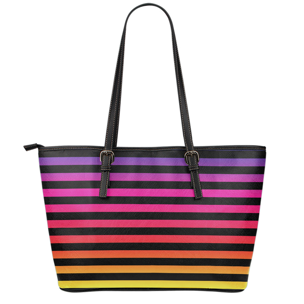 Rainbow Striped Pattern Print Leather Tote Bag
