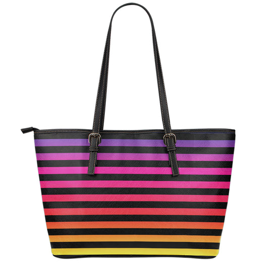 Rainbow Striped Pattern Print Leather Tote Bag