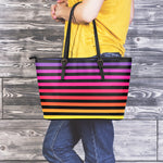 Rainbow Striped Pattern Print Leather Tote Bag