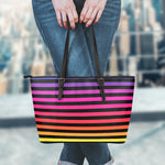 Rainbow Striped Pattern Print Leather Tote Bag