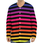 Rainbow Striped Pattern Print Long Sleeve Baseball Jersey