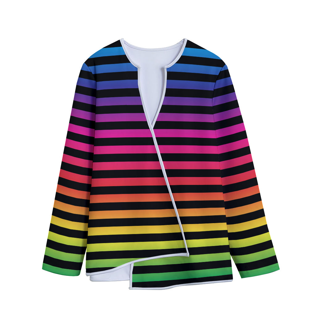 Rainbow Striped Pattern Print Long Sleeve Short Coat