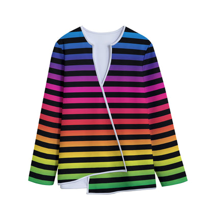 Rainbow Striped Pattern Print Long Sleeve Short Coat