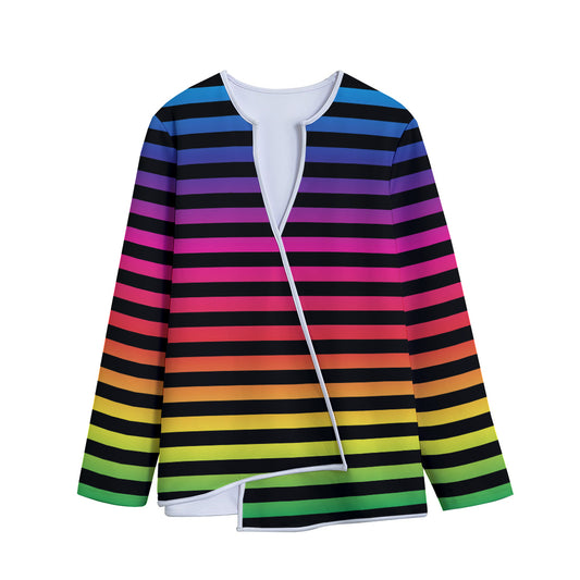 Rainbow Striped Pattern Print Long Sleeve Short Coat