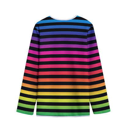 Rainbow Striped Pattern Print Long Sleeve Short Coat