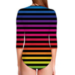 Rainbow Striped Pattern Print Long Sleeve Swimsuit