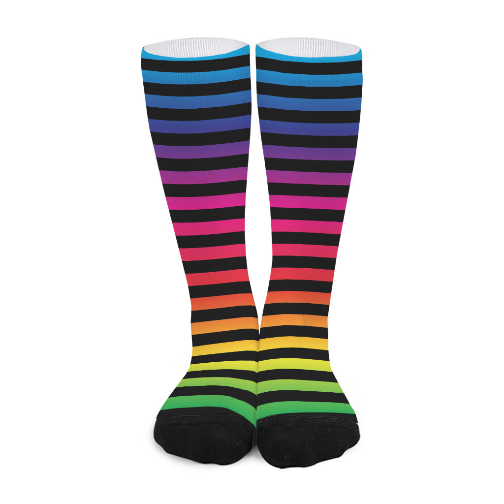 Rainbow Striped Pattern Print Long Socks