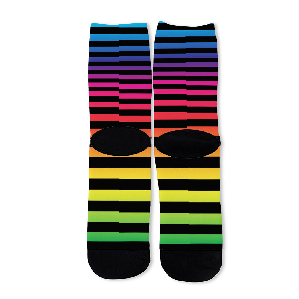 Rainbow Striped Pattern Print Long Socks