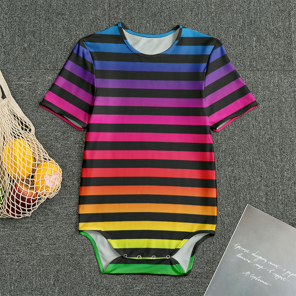 Rainbow Striped Pattern Print Men's Bodysuit