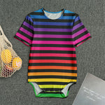 Rainbow Striped Pattern Print Men's Bodysuit