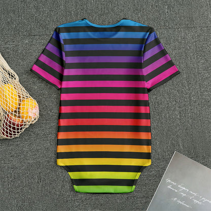 Rainbow Striped Pattern Print Men's Bodysuit