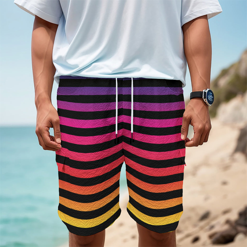 Rainbow Striped Pattern Print Men's Cargo Shorts