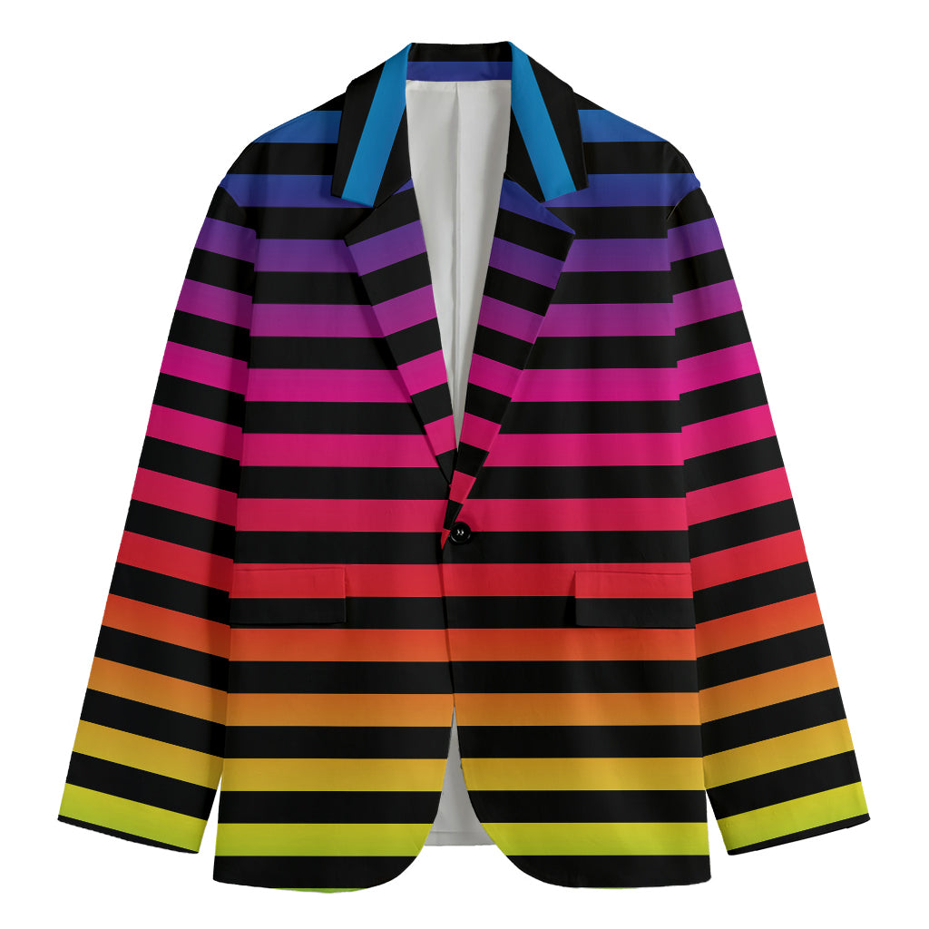 Rainbow Striped Pattern Print Men's Cotton Blazer