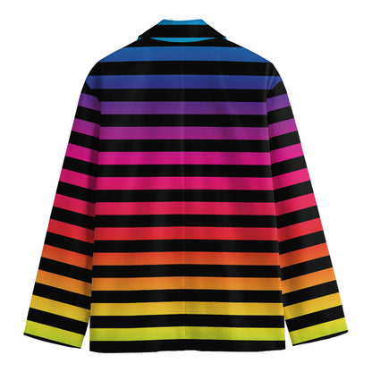 Rainbow Striped Pattern Print Men's Cotton Blazer