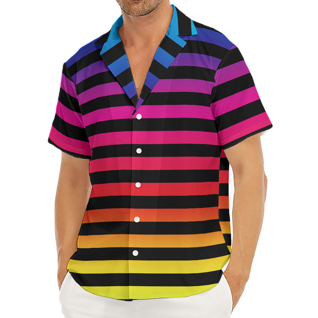 Rainbow Striped Pattern Print Men's Deep V-Neck Shirt