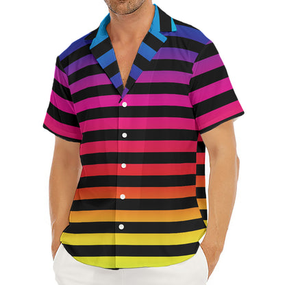 Rainbow Striped Pattern Print Men's Deep V-Neck Shirt