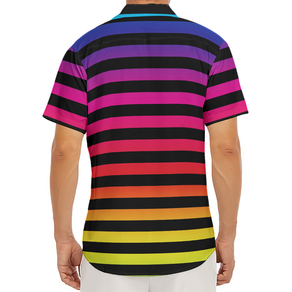 Rainbow Striped Pattern Print Men's Deep V-Neck Shirt