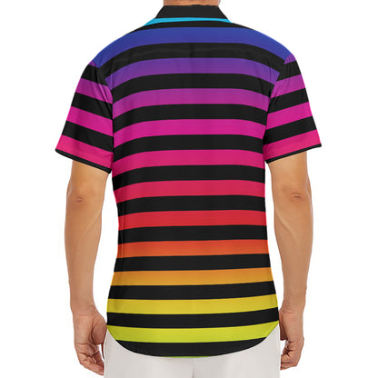 Rainbow Striped Pattern Print Men's Deep V-Neck Shirt