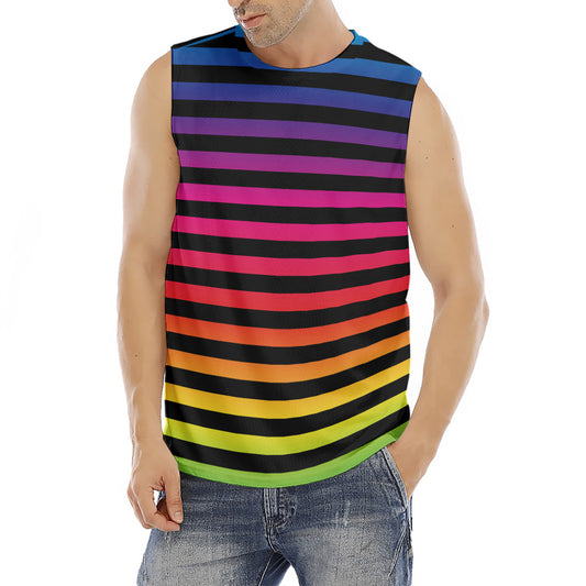 Rainbow Striped Pattern Print Men's Fitness Tank Top
