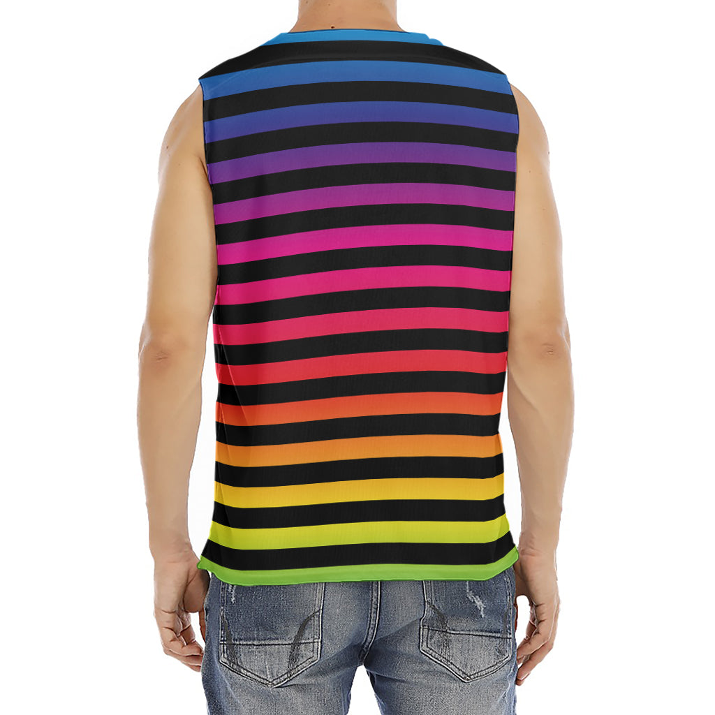 Rainbow Striped Pattern Print Men's Fitness Tank Top