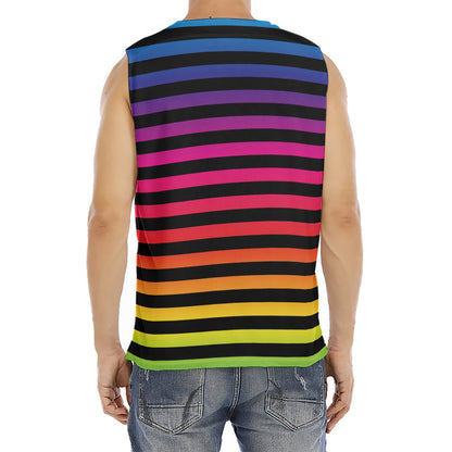 Rainbow Striped Pattern Print Men's Fitness Tank Top