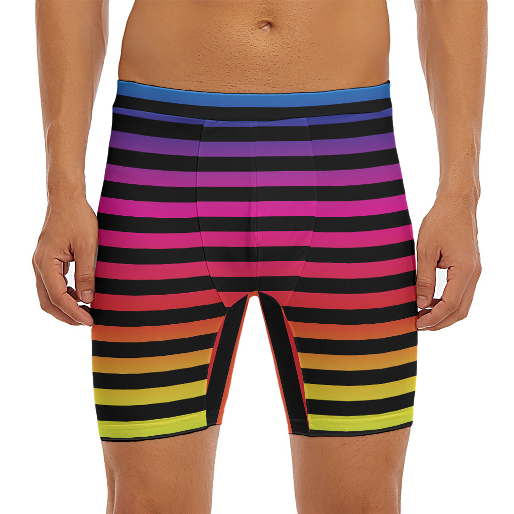 Rainbow Striped Pattern Print Men's Long Boxer Briefs