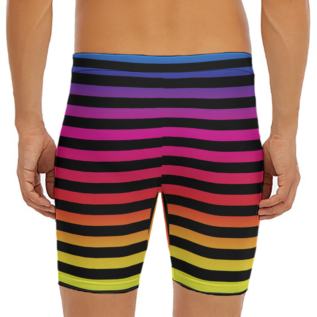 Rainbow Striped Pattern Print Men's Long Boxer Briefs