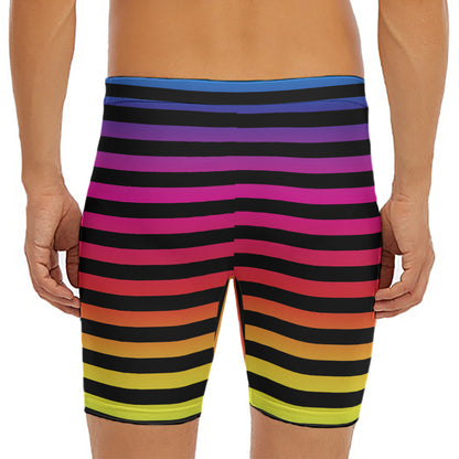 Rainbow Striped Pattern Print Men's Long Boxer Briefs