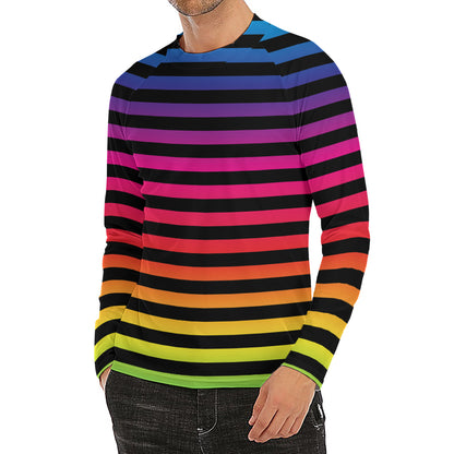 Rainbow Striped Pattern Print Men's Long Sleeve Rash Guard