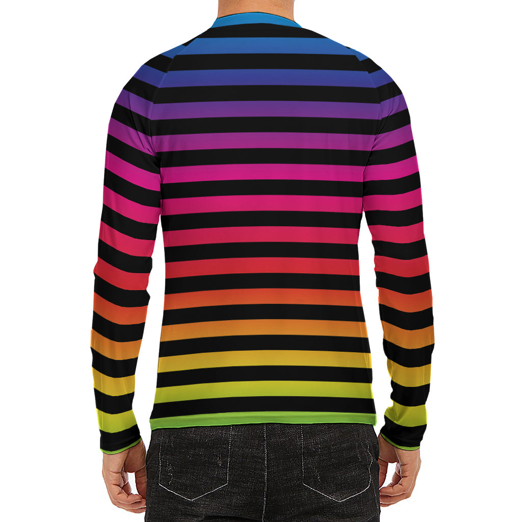 Rainbow Striped Pattern Print Men's Long Sleeve Rash Guard