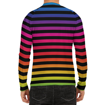 Rainbow Striped Pattern Print Men's Long Sleeve Rash Guard