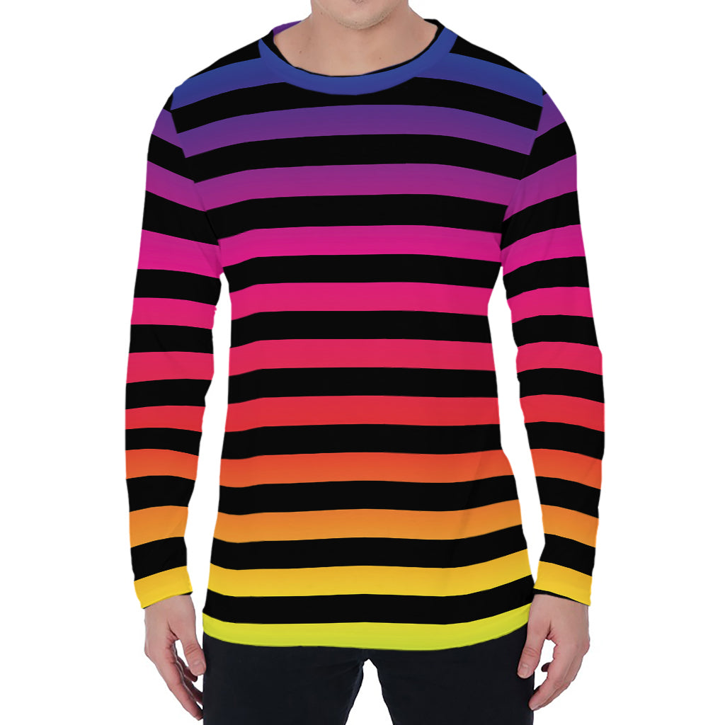 Rainbow Striped Pattern Print Men's Long Sleeve T-Shirt