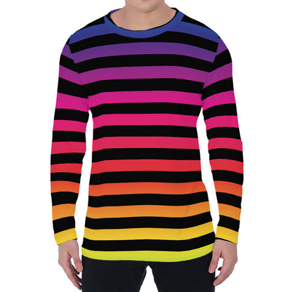 Rainbow Striped Pattern Print Men's Long Sleeve T-Shirt