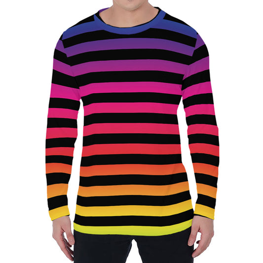 Rainbow Striped Pattern Print Men's Long Sleeve T-Shirt