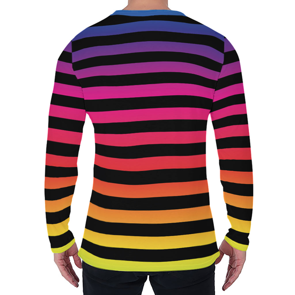 Rainbow Striped Pattern Print Men's Long Sleeve T-Shirt