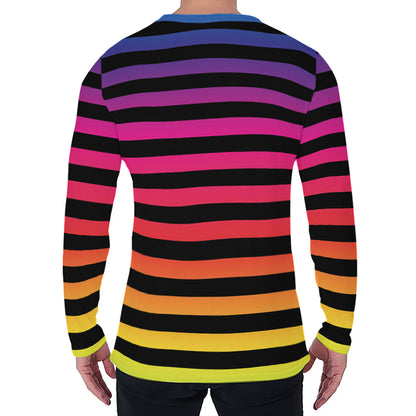 Rainbow Striped Pattern Print Men's Long Sleeve T-Shirt