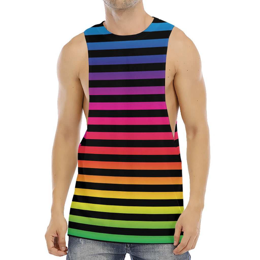 Rainbow Striped Pattern Print Men's Muscle Tank Top