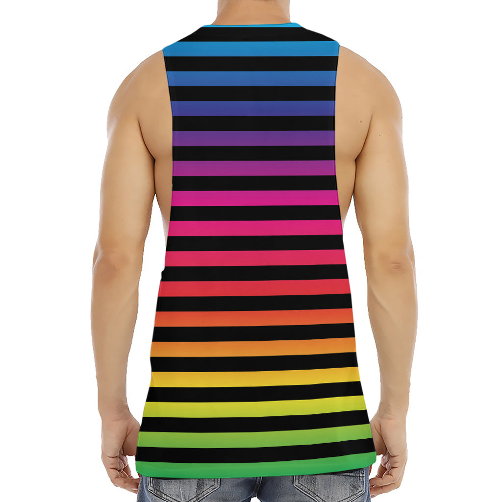 Rainbow Striped Pattern Print Men's Muscle Tank Top